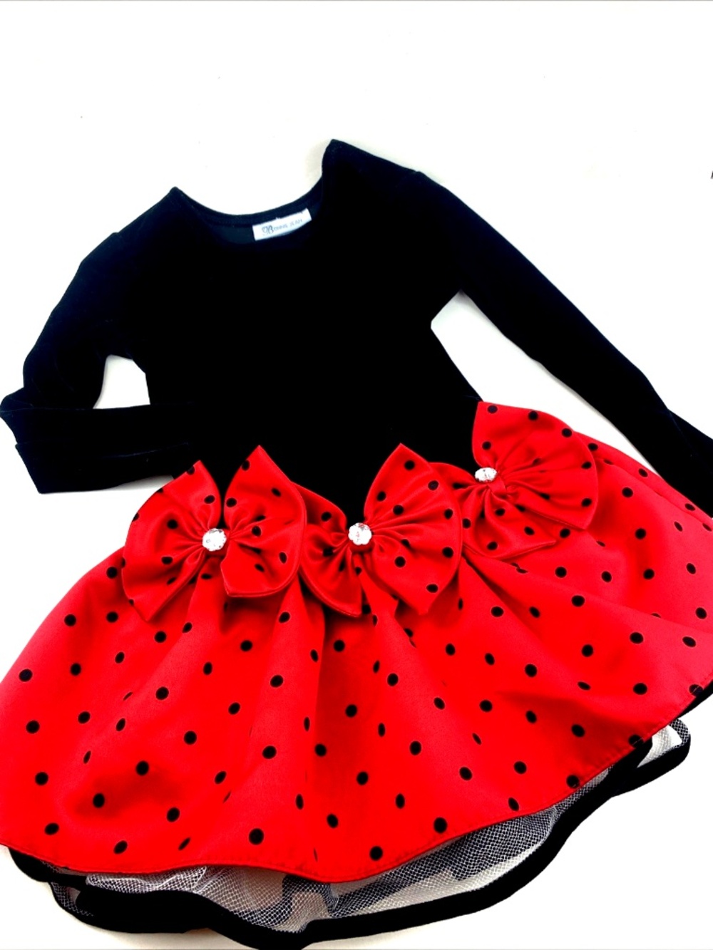 Bonnie Jean Baby Dress Size 4/4T Girls Fancy Red Black Polka Dots Rhinestone Bow
